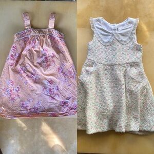 Two Janie and Jack Little Girls Spring Summer Dresses Size 6 Peach Pink White